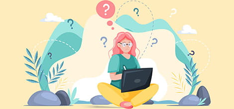 illustration showing confused student on laptop